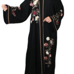 Abaya Dubai noire avec broderies fleurs