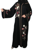 Abaya Dubai noire avec broderies fleurs