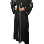 Abaya Dubai noire avec broderie en gold et noire