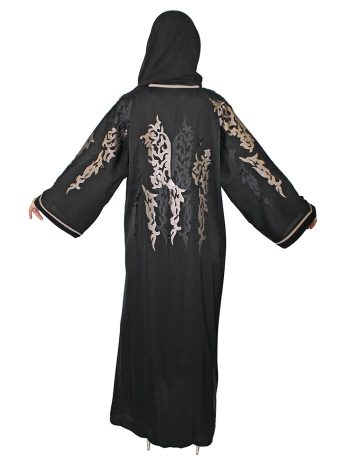 Abaya Dubai noire avec broderie en gold et noire – Image 8