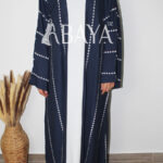 Abaya Kimono 2 pièces en bleu nuit et blanc