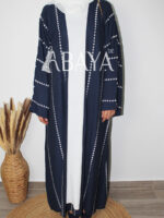 Abaya Kimono 2 pièces en bleu nuit et blanc