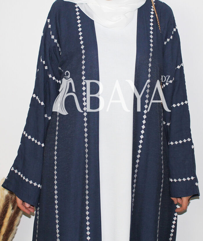 Abaya Kimono 2 pièces en bleu nuit et blanc