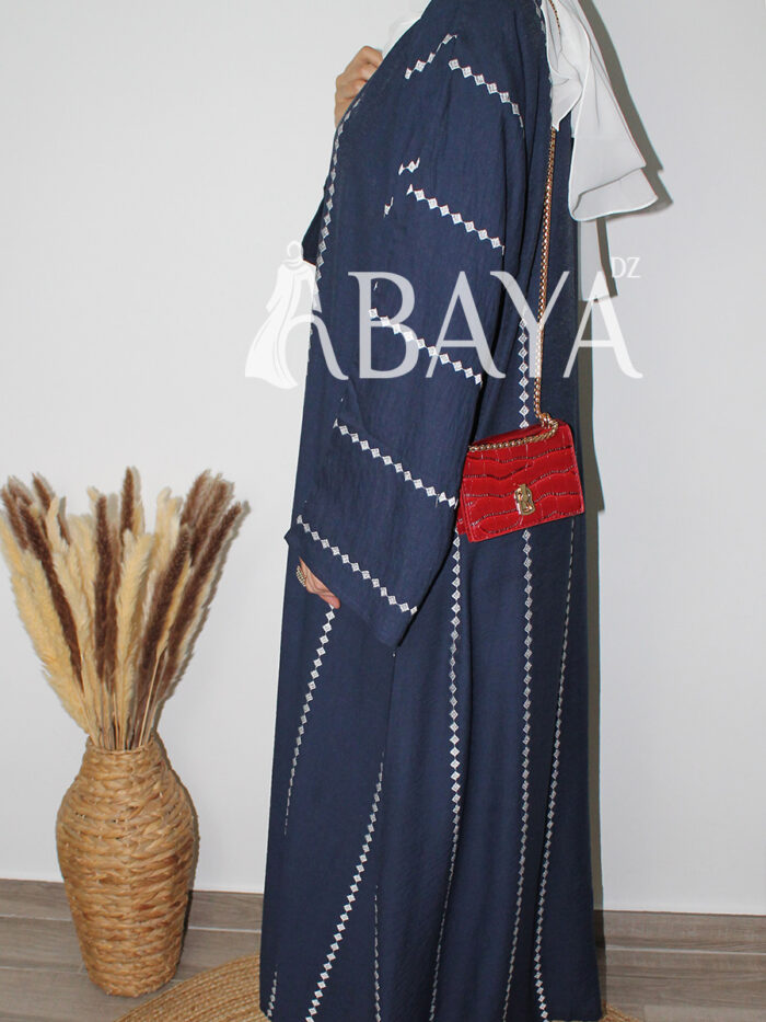 Abaya Kimono 2 pièces en bleu nuit et blanc