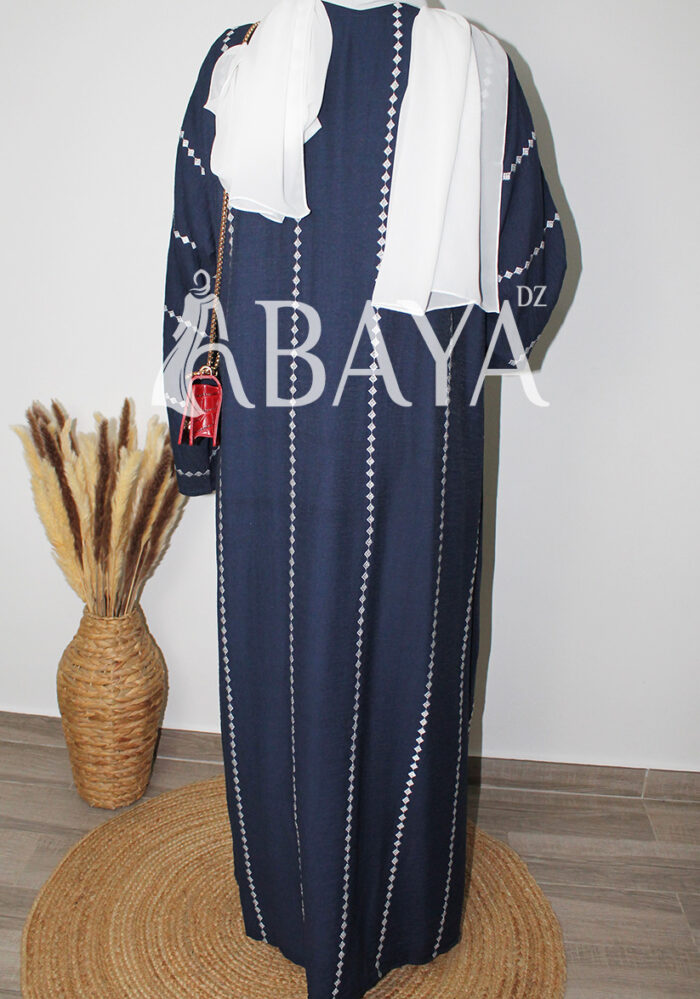Abaya Kimono 2 pièces en bleu nuit et blanc