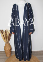 Abaya Kimono 2 pièces en bleu nuit et blanc