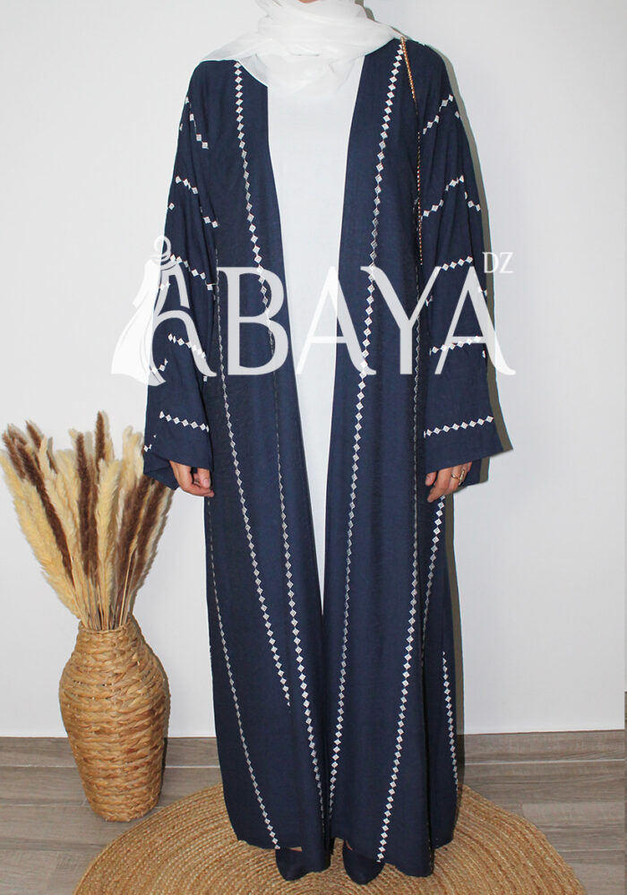 Abaya Kimono 2 pièces en bleu nuit et blanc