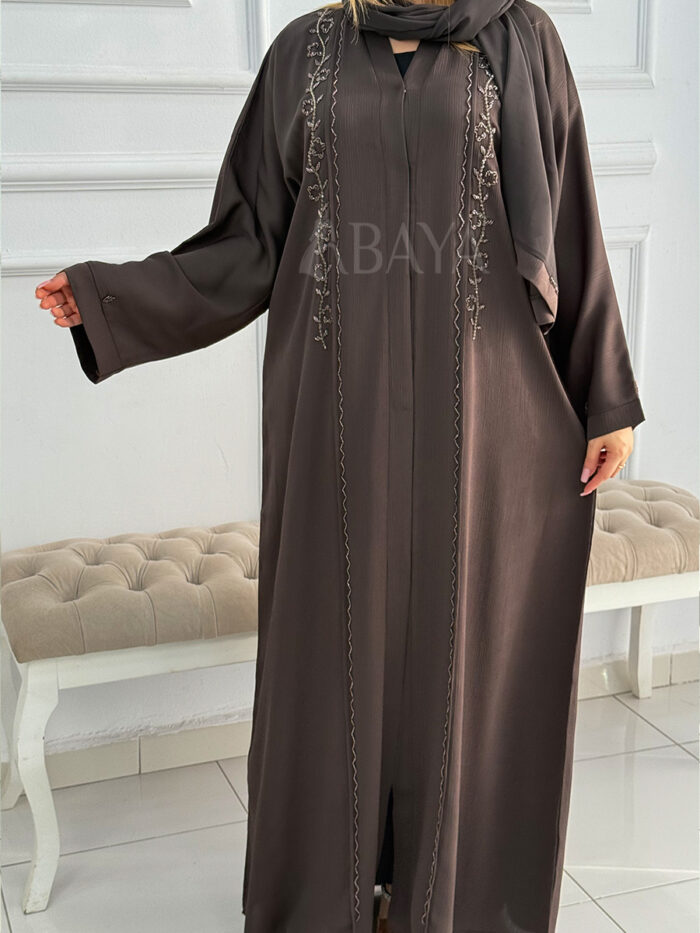 Magnifique Abaya en marron foncé – Image 3