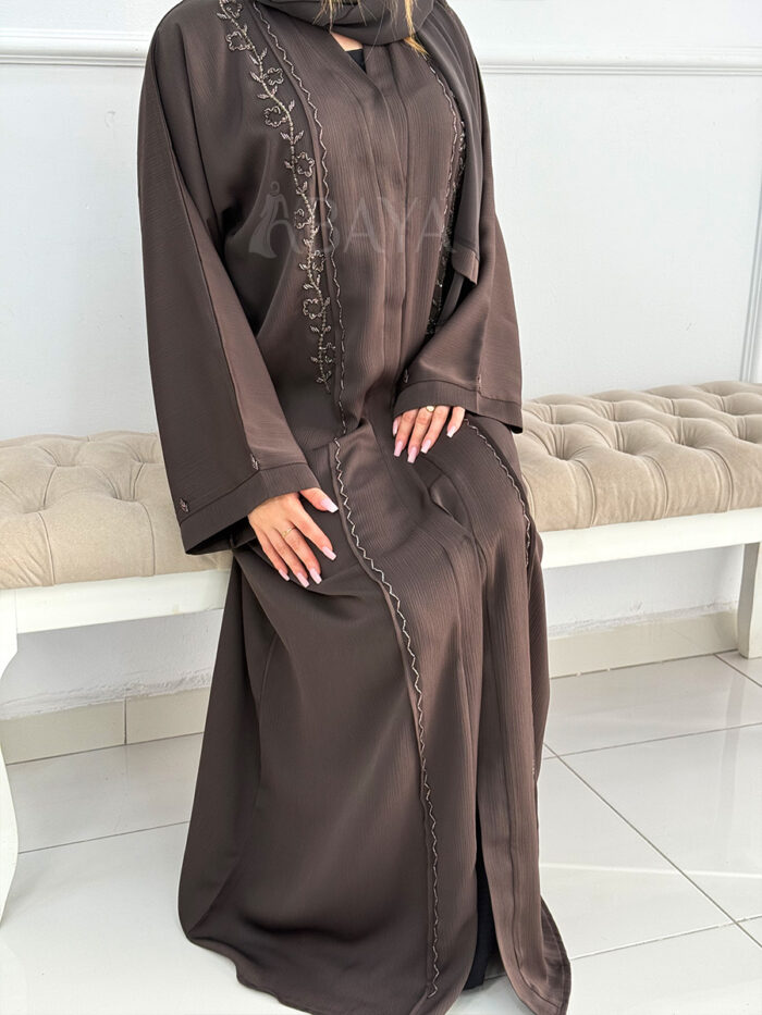 Magnifique Abaya en marron foncé – Image 4