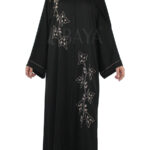 Abaya noire élégante perlée en forme de feuille