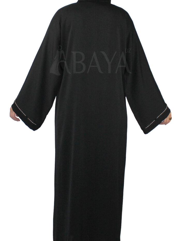 Abaya noire élégante perlée en forme de feuille