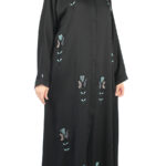 Abaya noire perlée sous forme de fleur