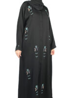 Abaya noire perlée sous forme de fleur