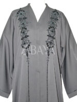 Abaya Dubai perlée chic en gris souris – Image 3