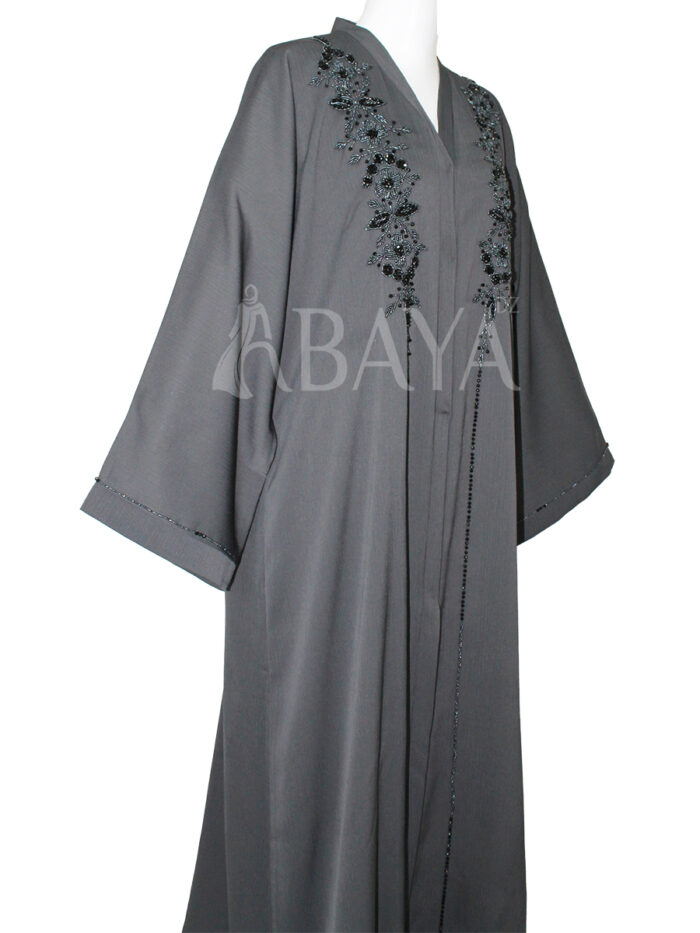 Abaya Dubai perlée chic en gris souris – Image 2