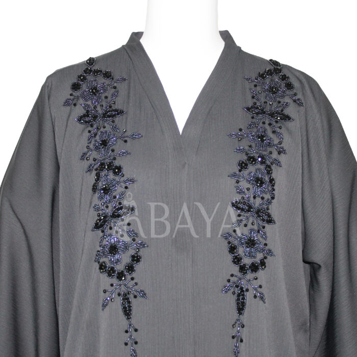 Abaya Dubai perlée chic en gris souris – Image 5