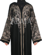 Abaya dubai noire brodée en dorée – Image 2