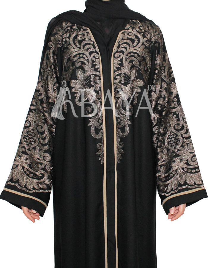 Abaya dubai noire brodée en dorée – Image 2