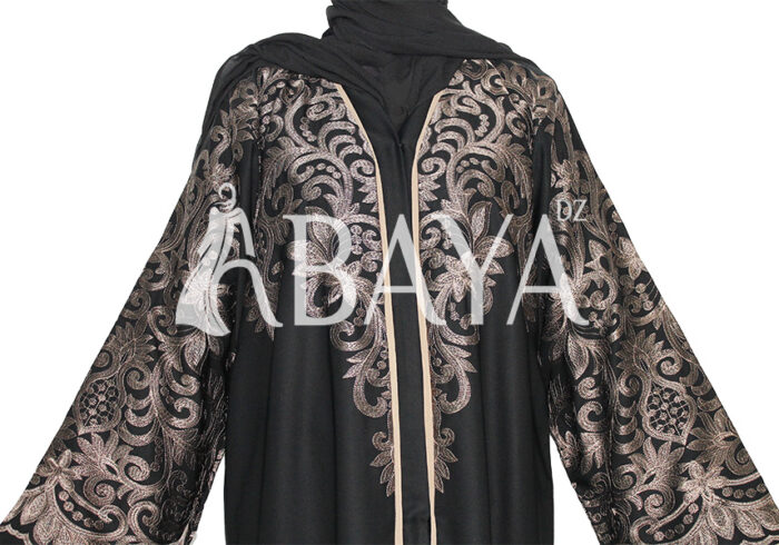 Abaya dubai noire brodée en dorée – Image 4