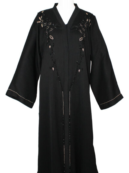 Abaya Noire Stylée avec Perles Raffinées