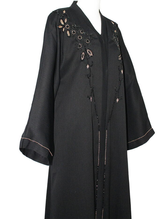 Abaya Noire Stylée avec Perles Raffinées