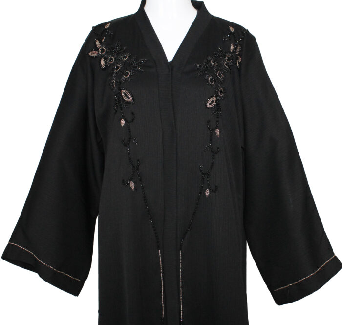 Abaya Noire Stylée avec Perles Raffinées