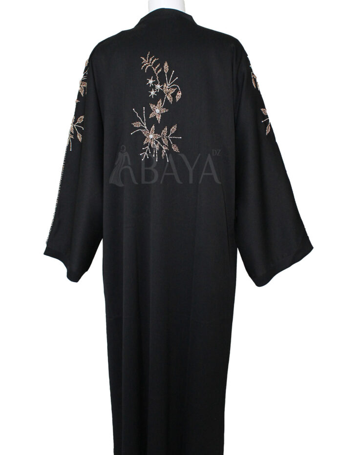 Abaya Dubai noire avec détails en perles l’essence du chic