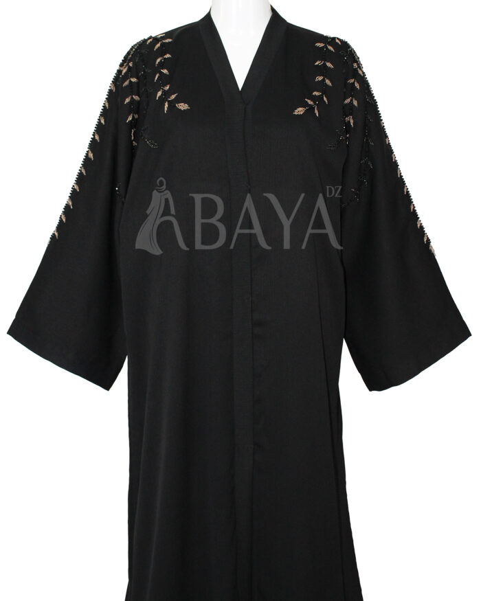 Abaya Dubai Noire aux Motifs Perlés : Une Touche d’Élégance