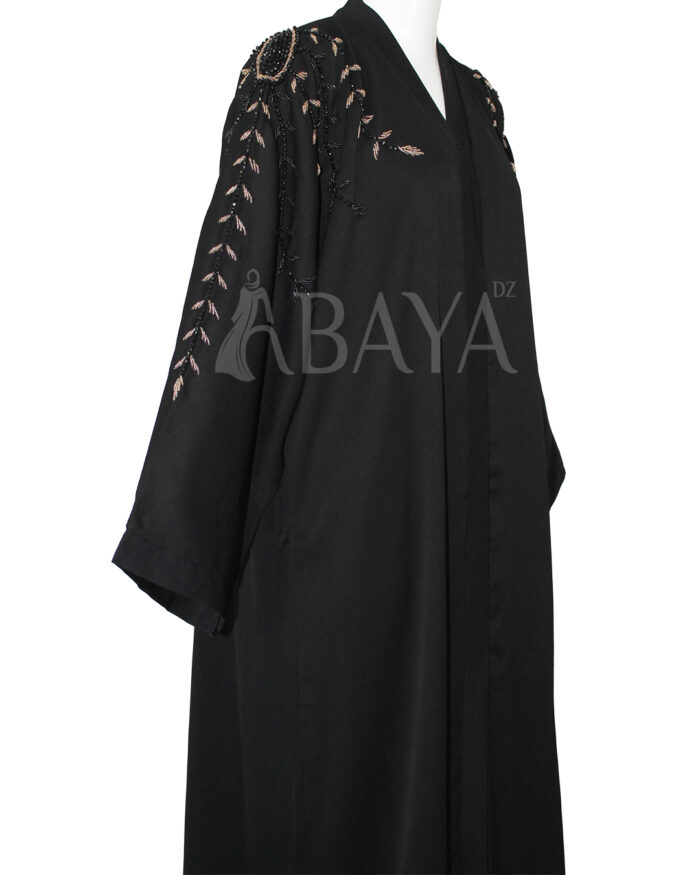 Abaya Dubai Noire aux Motifs Perlés : Une Touche d’Élégance