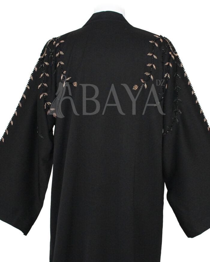 Abaya Dubai Noire aux Motifs Perlés : Une Touche d’Élégance