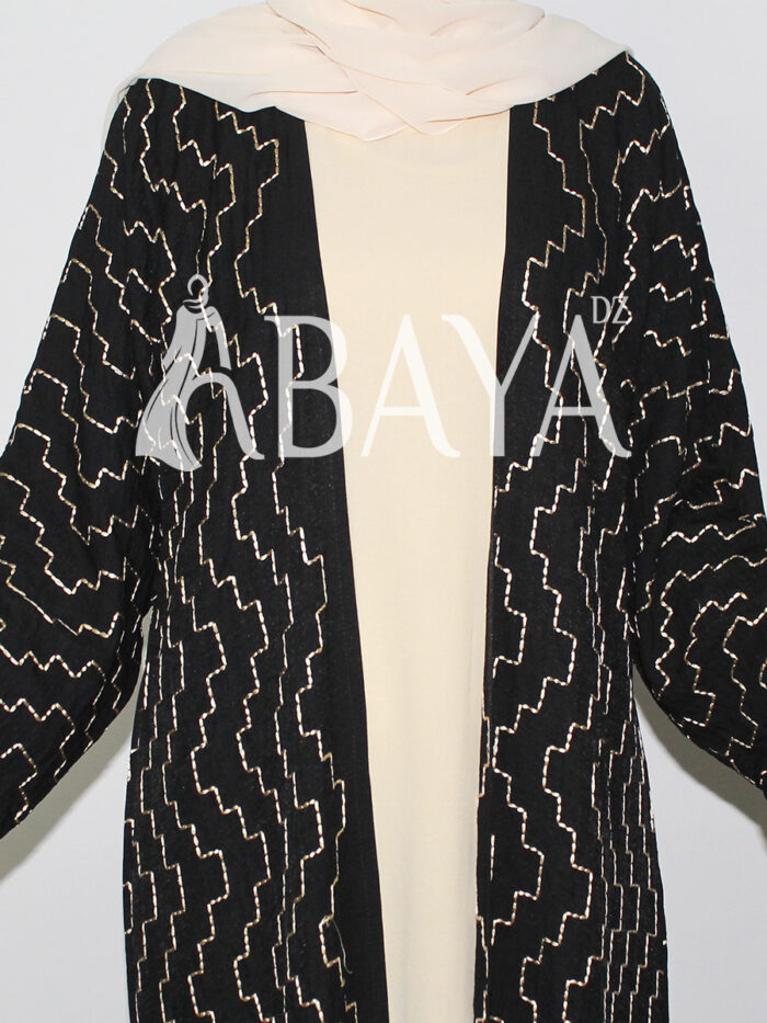 Chic Abaya Kimono 2 pièces en noir et Jaune – Image 3