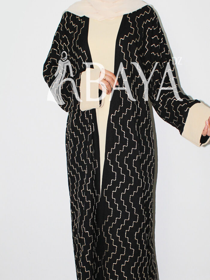Chic Abaya Kimono 2 pièces en noir et Jaune – Image 4