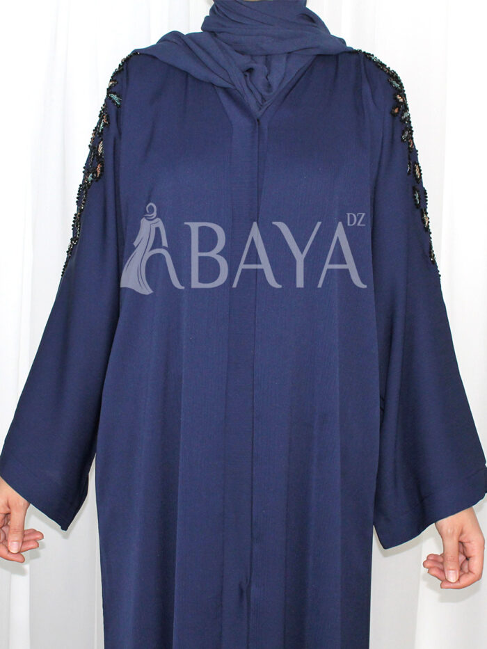 Abaya Bleu Luxe en Tissu ZOOM avec Perles