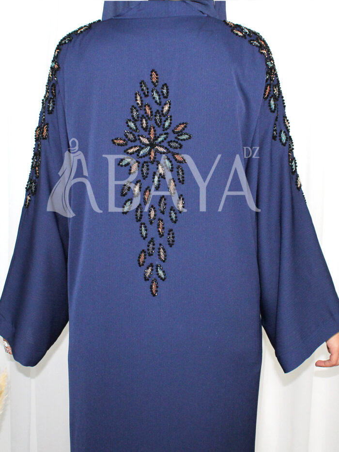 Abaya Bleu Luxe en Tissu ZOOM avec Perles