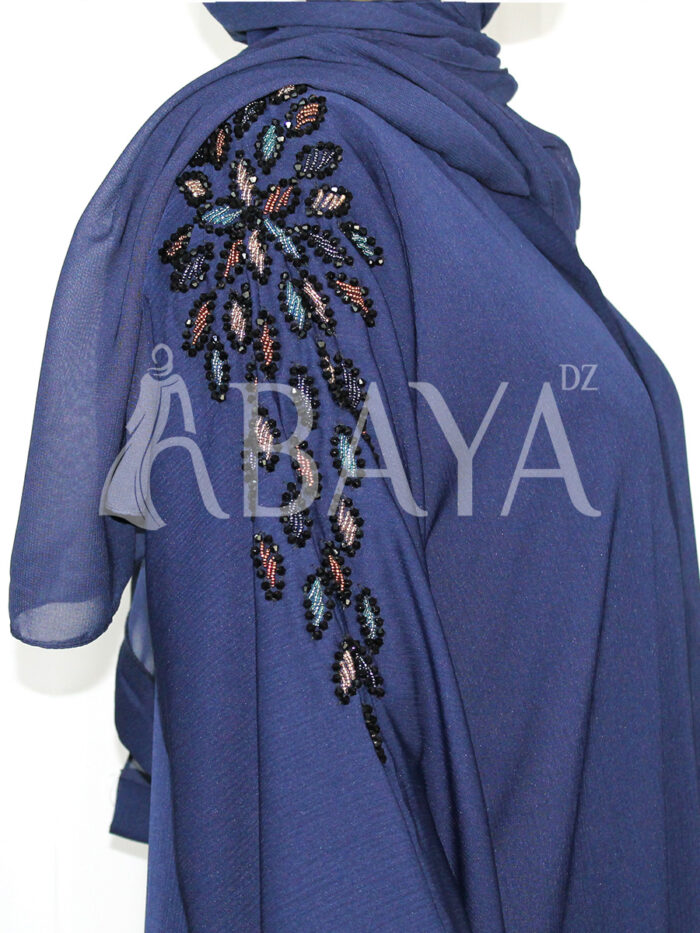 Abaya Bleu Luxe en Tissu ZOOM avec Perles