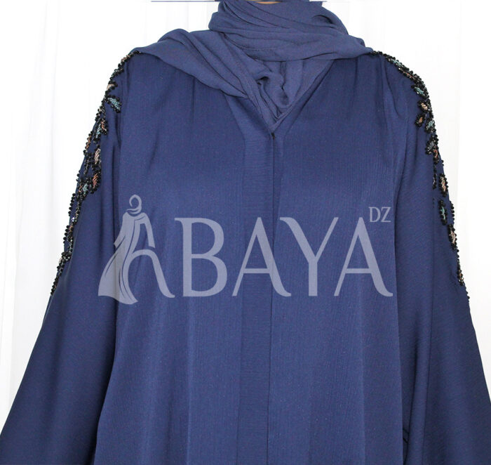 Abaya Bleu Luxe en Tissu ZOOM avec Perles