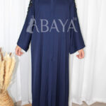 Abaya Bleu Luxe en Tissu ZOOM avec Perles