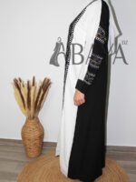 Ensemble Abaya Bicolore Élégant – Noir & Blanc