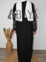 Ensemble Abaya Bicolore Élégant – Noir & Blanc
