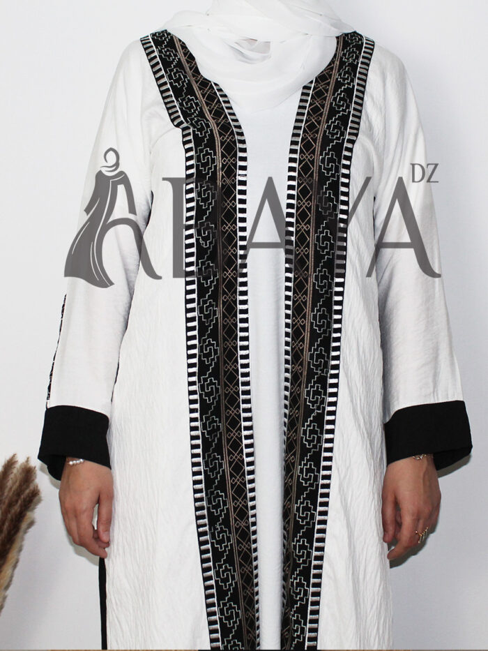 Ensemble Abaya Bicolore Élégant – Noir & Blanc