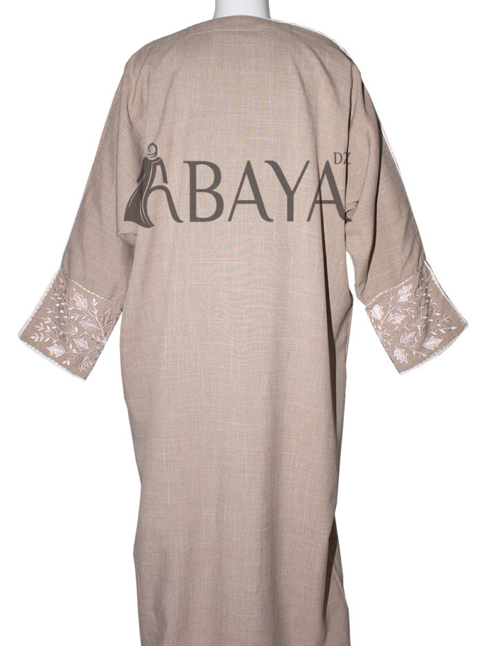Abaya Élégante en Beige avec Broderies Florales
