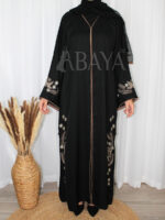 Abaya Dubai Noire Luxe avec Broderies Florales - Abaya DZ