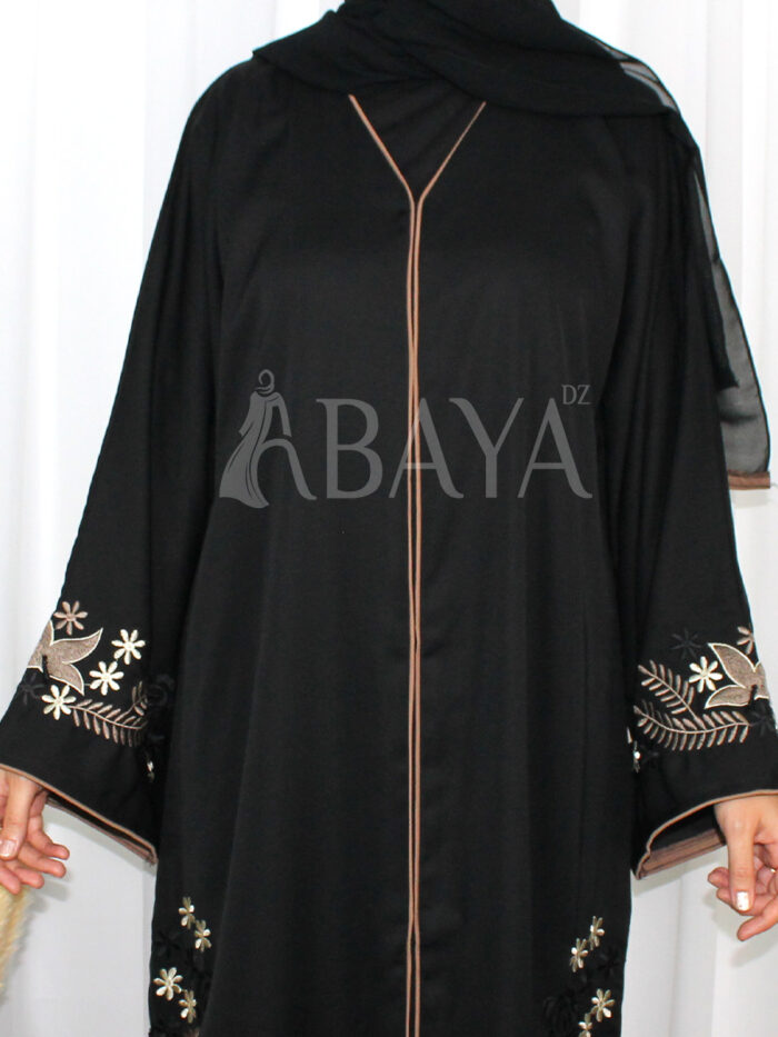 Abaya Dubai Noire Luxe avec Broderies Florales - Abaya DZ