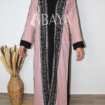 Ensemble Abaya Bicolore Élégant – Noir & Rose