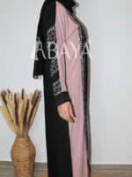 Ensemble Abaya Bicolore Élégant – Noir & Rose
