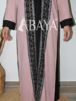 Ensemble Abaya Bicolore Élégant – Noir & Rose