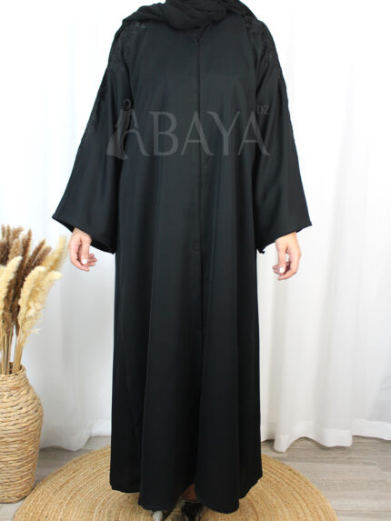 Abaya DZ - Abaya Dubai Noire Luxe en Nida à Broderies Florales – Élégance Intemporelle