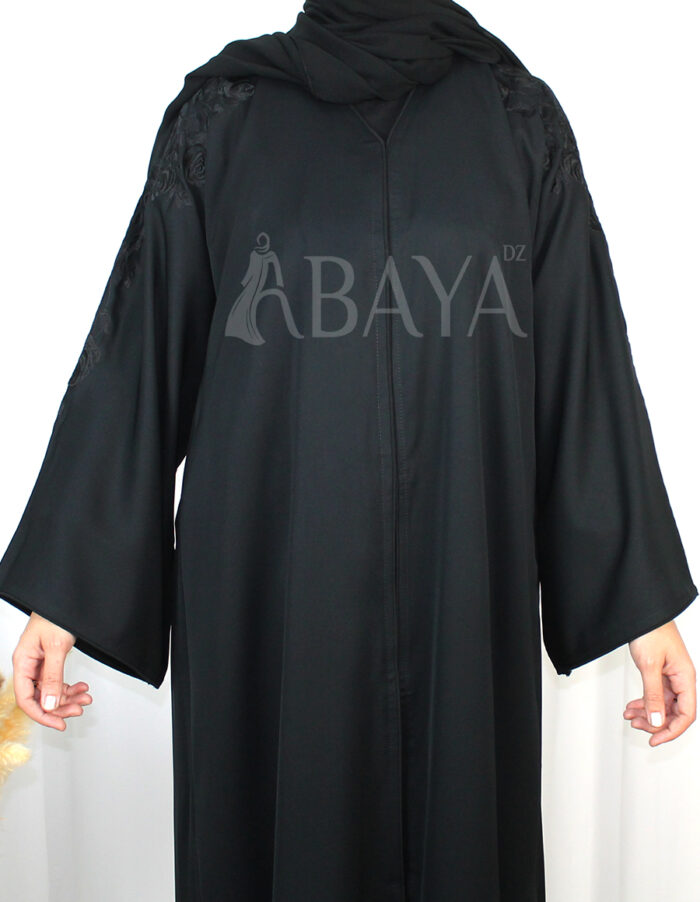 Abaya DZ - Abaya Dubai Noire Luxe en Nida à Broderies Florales – Élégance Intemporelle