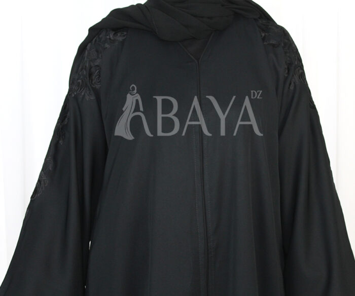 Abaya DZ - Abaya Dubai Noire Luxe en Nida à Broderies Florales – Élégance Intemporelle