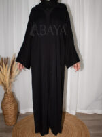 Abaya Noire Élégante avec Perles sur les Épaules, les Manches et le Dos
